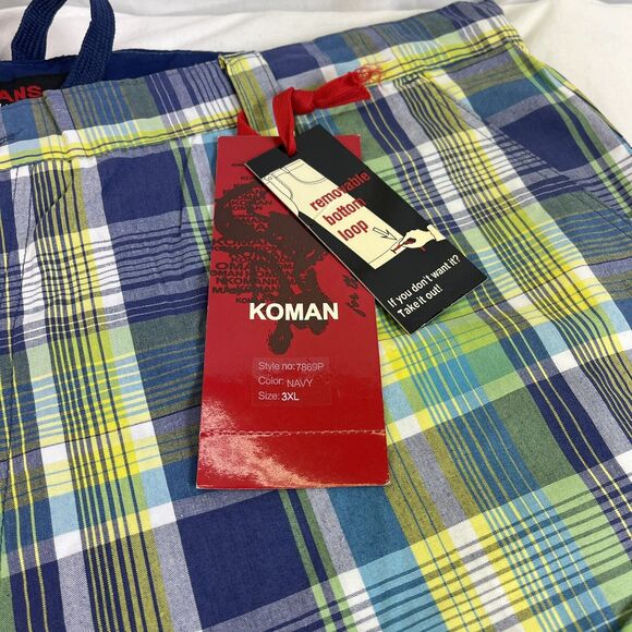 NWT KOMAN Plaid Long Shorts W/ Belt Y2K Bermuda 3XL 42-44 - Picture 3 of 5